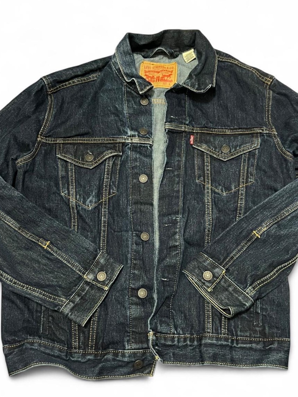Levi's Men's Dark Blue Jean Denim Trucker Jacket 4 Pockets Size Large